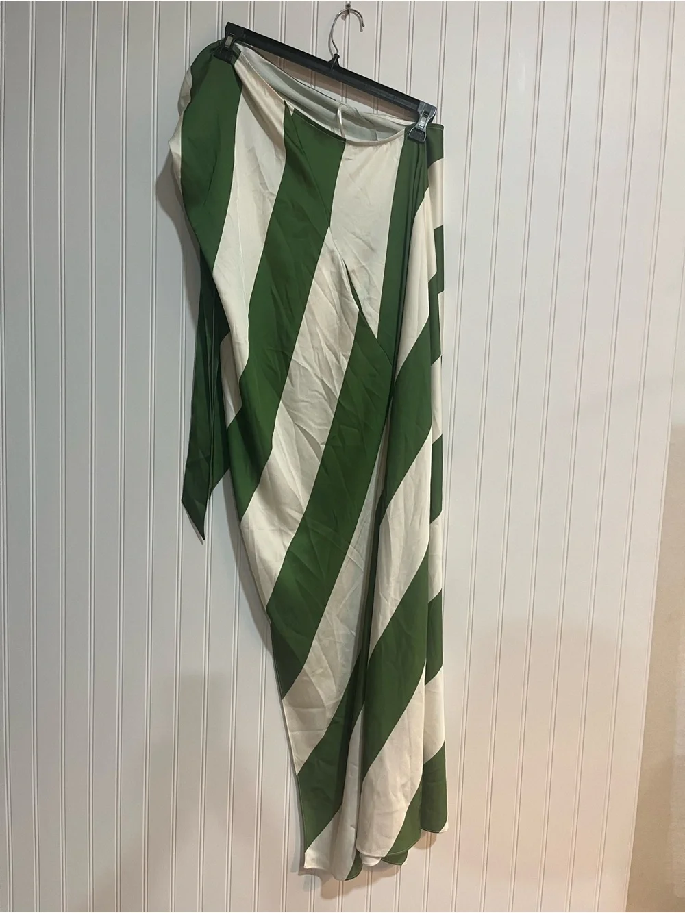 Ronny Kobo Collection Green and Cream Striped Halter Maxi Dress
